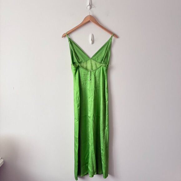 Zara Satin Effect Lace Slip Maxi Dress Green Blogger Fave  Size Small - Picture 8 of 9